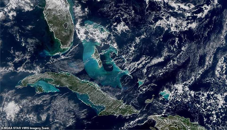 It captures everything from the bright blue Caribbean Sea (pictured) to the snow-capped Himalayas and the Tibetan plateau