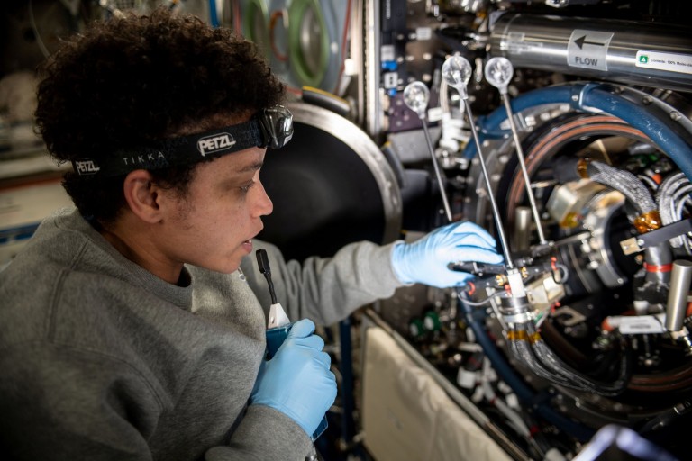 iss067e170237 (June 24, 2022) --- Expedition 67 Flight Engineer and NASA astronaut Jessica Watkins services components that support the Solid Fuel Ignition and Extinction (SOFIE) fire safety experiment inside the International Space Station's Combustion Integrated Rack. --- SEE SWNS STORY SWNAiss --- The International Space Station continues its scientific journey orbiting over 200 miles above the Earth???s surface. This past year, spacecraft carried crew from around the world to and from the space station, where they participated in and supported hundreds of scientific investigations and technology demonstrations. From deploying CubeSats to studying fluid dynamics in space, the orbiting lab expanded its legacy of science and discovery for the benefit of humanity. Look back at some of the best photos of breakthrough science the crew members conducted in 2022.