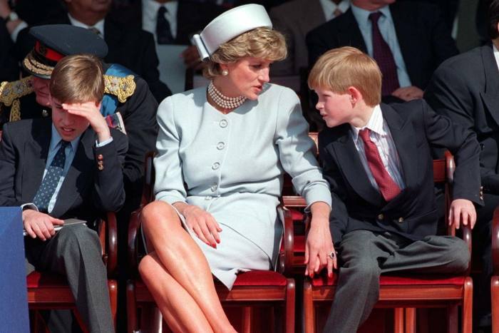 The Princess of Wales with her sons Prince William, left, and Prince Harry