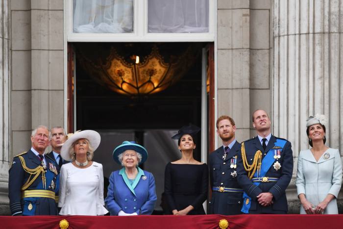 The royal family watch a flypast marking the centenary of the Royal Air Force in July 2018