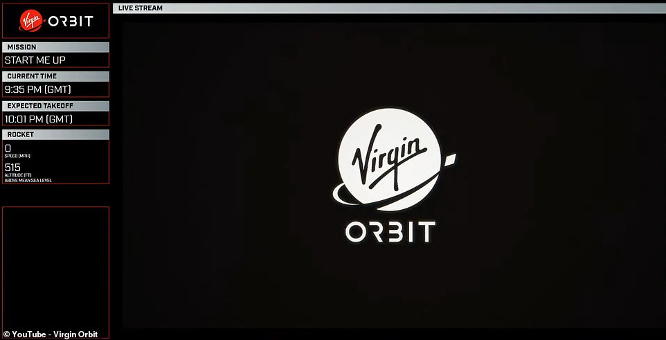 Virgin Orbit's specially-adapted 747 jumbo jet with a rocket attached to its belly took off from Cornwall Spaceport at 22:02 GMT. A live stream of the mission was available to view via the company's YouTube channel (pictured)