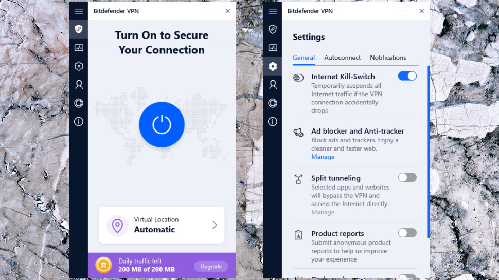Bitdefender Internet Security VPN interface