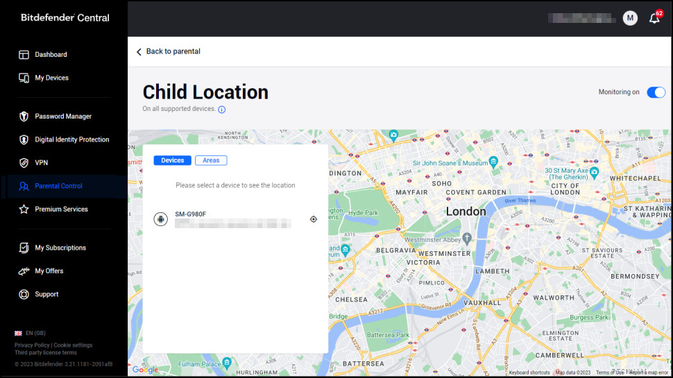 Bitdefender Internet Security: Parental Controls location tracking