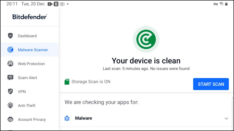Bitdefender Mobile Security for Android: quick scan