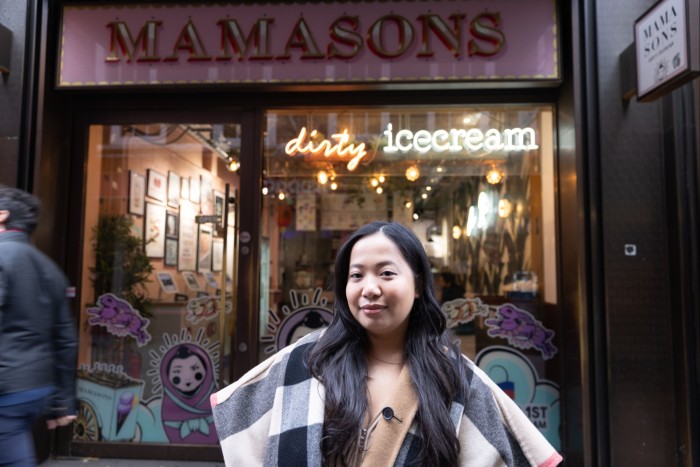 Florence Mae Maglanoc, outside her Mamasons ice cream parlour