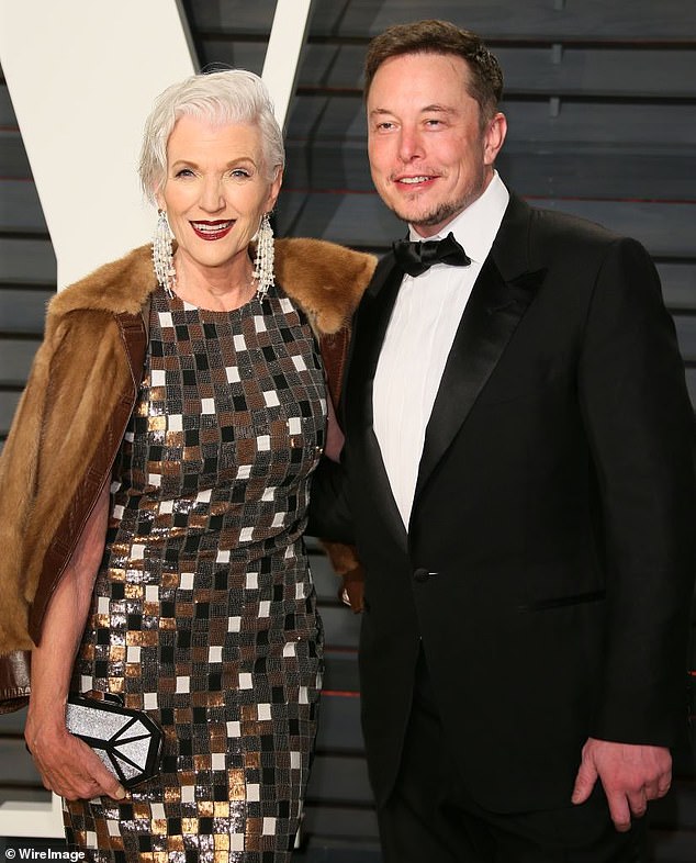 Elon Musk is seen with his mother Maye at the 2017 Vanity Fair Oscar Party