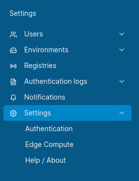 The Portainer sidebar is where you access the Settings page.