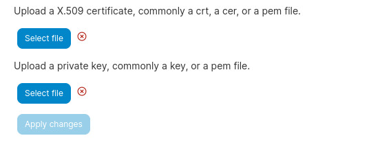 Uploading your SSL key files to Portainer.