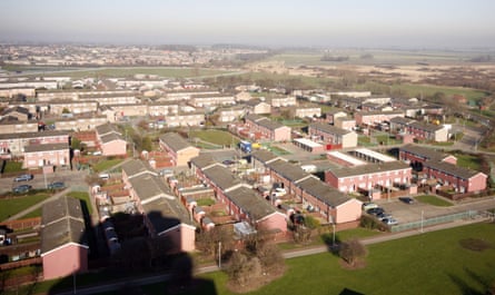 Aerial view of council housing in England