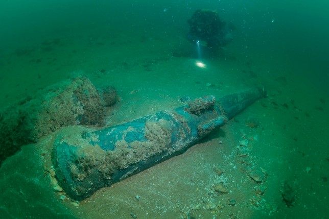 Undated handout photo courtesy of Cathy de Lara of two guns found at the site known as the unknown Protected Wreck. Scientists have solved the mystery of the identity of a 17th century Dutch warship wrecked off the coast of England while carrying slabs of fine Italian marble. The unknown Protected Wreck off the coast of Sussex has been identified as the Dutch warship Klein Hollandia. Issue date: Friday January 27, 2023. PA Photo. See PA story SCIENCE Shipwreck. Photo credit should read: Cathy de Lara/PA Wire NOTE TO EDITORS: This handout photo may only be used in for editorial reporting purposes for the contemporaneous illustration of events, things or the people in the image or facts mentioned in the caption. Reuse of the picture may require further permission from the copyright holder.