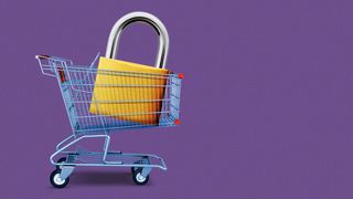 Illustration of a shopping cart with a giant padlock inside