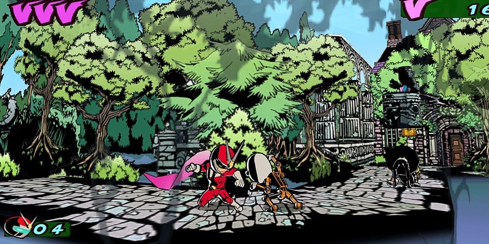 Joe fighting an enemy in Viewtiful Joe game.