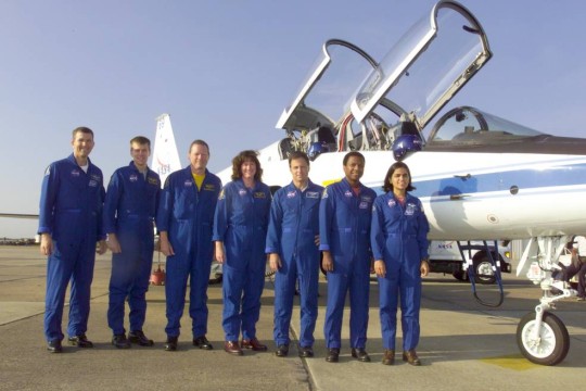 From left: Rick D Husband, William C McCool, David Brown, Laurel Clark, Ilan Ramon, Michael P Anderson and Kalpana Chawla