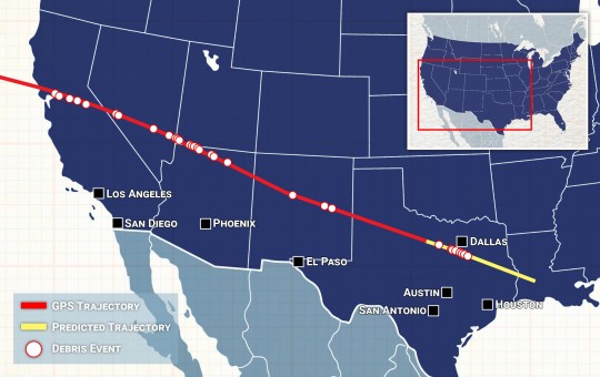 Columbia's re-entry path and break-up