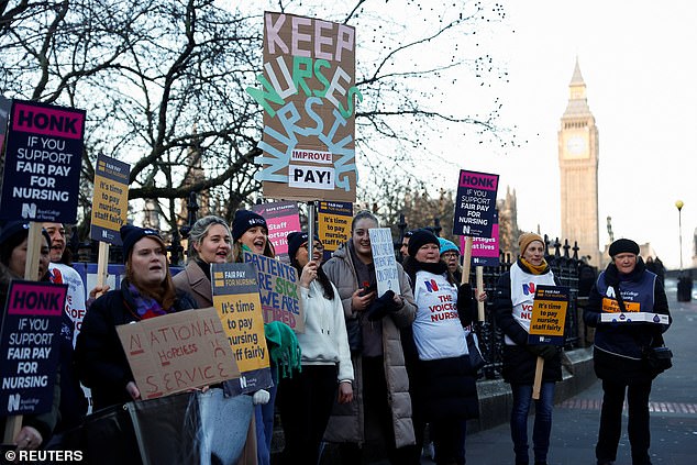 Nurses strike at St Thomas' Hospital in London as part of the ongoing row over pay and conditions