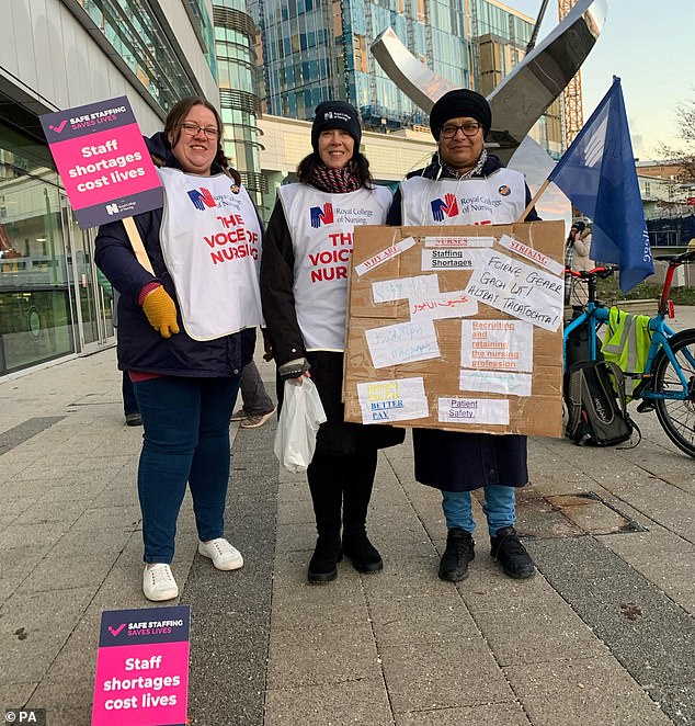 NHS medics outside Queen Elizabeth hospital in Birmingham on February 6