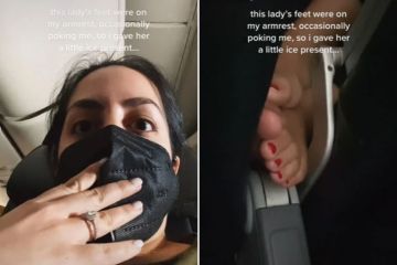 Watch as woman removes rude passenger's bare feet from armrest with simple trick