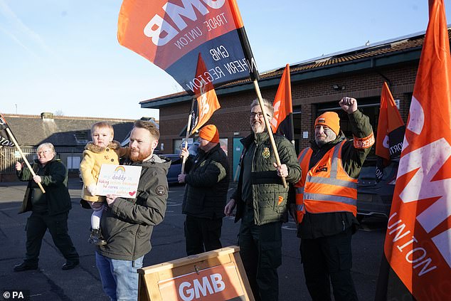 Ambulance workers on the picket line outside Gateshead Ambulance Station, Newcastle on February 6