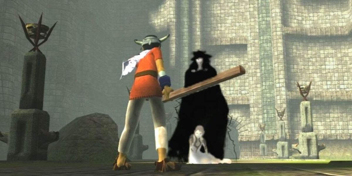 Ico fighting a shadow to save Yorda in Ico game