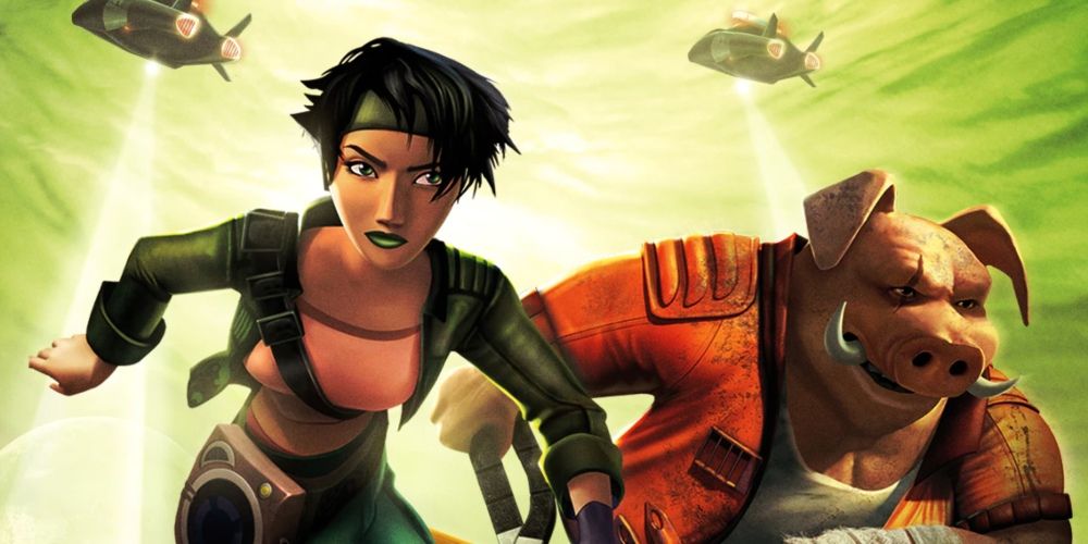 Jade and Pey'l fleeing enemies in Beyond Good and Evil game