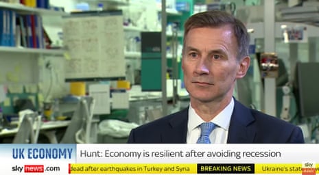 Jeremy Hunt being interviewed by Sky News