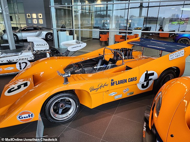 Pictured, McLaren M8A, an experimental car model. Bruce McLaren died at Surrey's Goodwood Circuit in June 1972 after crashing his M8A