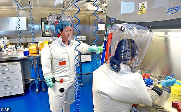 Covid leaking from a the now notorious Wuhan Institute of Virology was initially dismissed as 'extremely unlikely' by the WHO. However, the theory gained serious traction among scientists and politicians over the course of the pandemic , with even the WHO seeming to reverse its original assessment. Pictured: Researchers in a lab at the Wuhan Institute of Virology in Wuhan in central China's Hubei province, February 2017