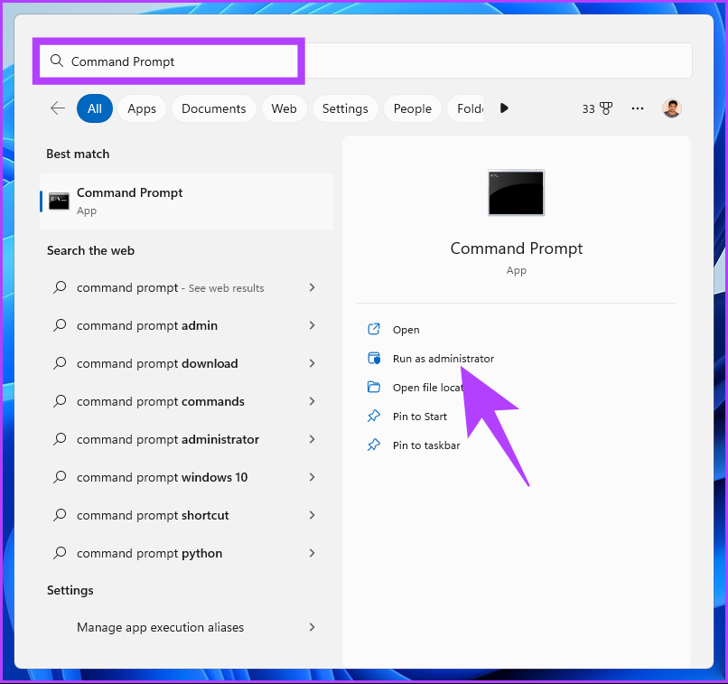 type Command Prompt or PowerShell or Windows Terminal