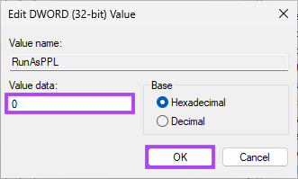 Type 0 in the Value Data field