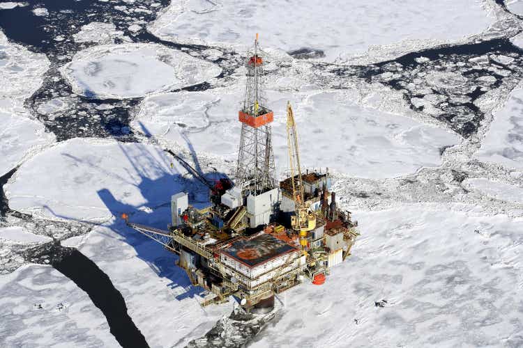 Aerial view of Off shore oil rig