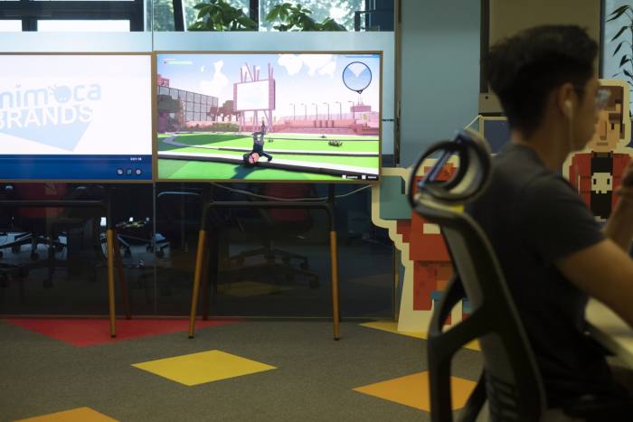 The Sandbox game on a monitor at the Animoca Brands Corp. offices in Hong Kong