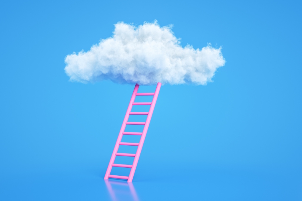 pink ladder leading to cloud