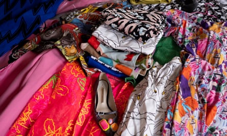 Piles of folded and multi-coloured clothing