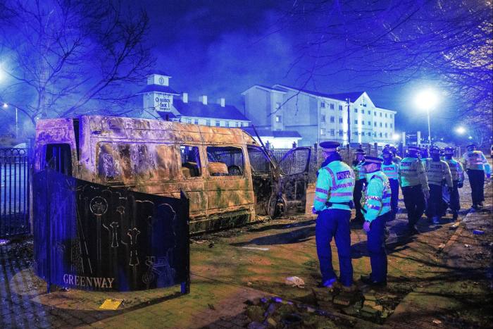 The scene outside an asylum hotel in Liverpool after the riot on Februrary 10 2023