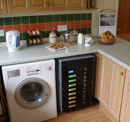 Powervault energy storage system installed in a kitchen that allows homeowners to store the power they generate from solar panels and cut their fuel bills.