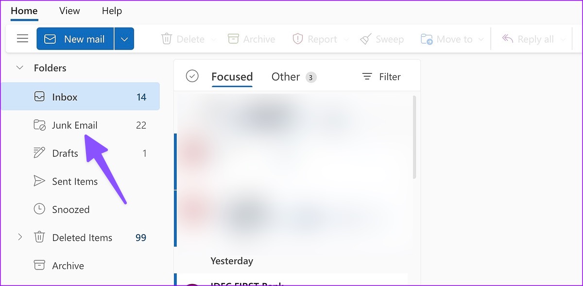 junk folder on Outlook