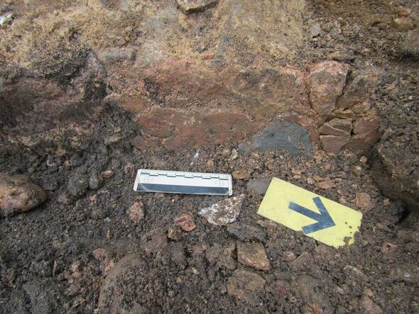 Red plaster fragments in the Roman cellar