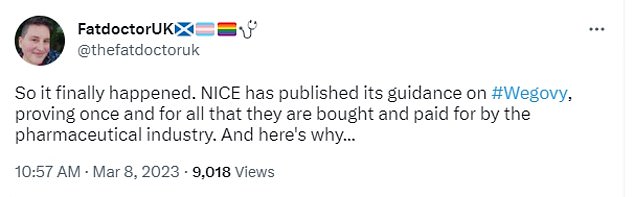UK medical bodies are also in the firing line, with Dr Larmie accusing the National Institute for Health and Care Excellence if being in the 'pocket' of the pharmaceutical industry over their decision to approve the weight loss jab Wegovy for the NHS