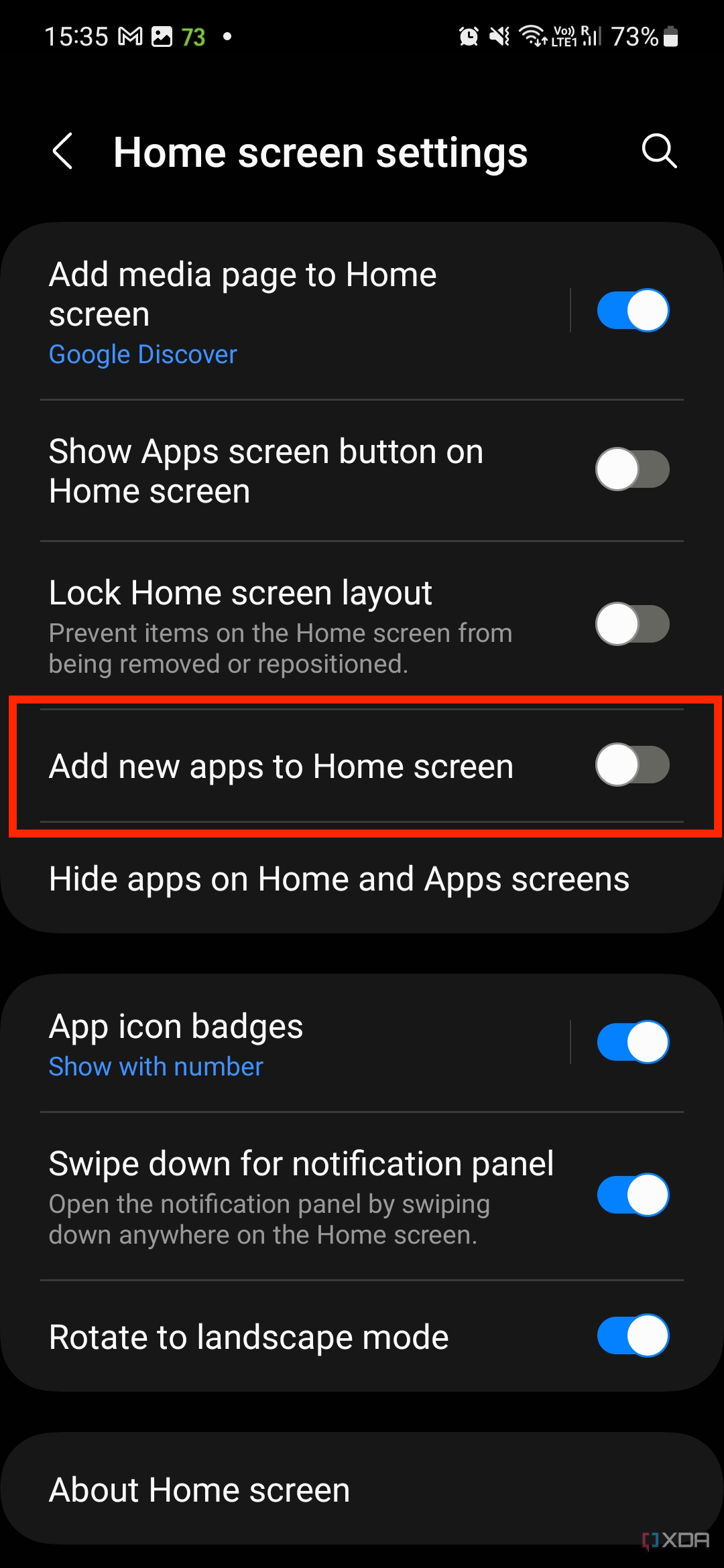 A screenshot showing the home screen settings on a galaxy s23.