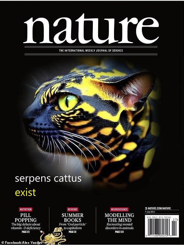 Mr Vasilev concluded that, while his fake post was relatively harmless, it shows how easily misinformation can spread using AI image generators. Pictured: A fake cover of the prestigious science journal Nature Mr Vasilev posted on Facebook