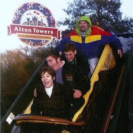 Simon Clawson with his dad, brother and best friend on a John Lewis trip to Alton Towers in the 1990s.