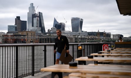 Empty pub tables close to the the City of London