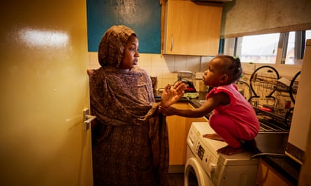 ‘There is always water coming in,’ says Hawa Hamed, pictured with her two-year-old daughter Imtinan.