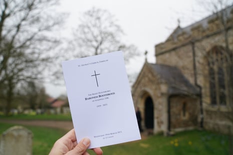 The Order of Service for the funeral of Betty Boothroyd at St George’s Church, Thriplow, Cambridgeshire today.