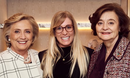 Anna Stocklein (centre) meets guest like Hillary Clinton (left) and Cherie Blair (right) in The Story of Woman.