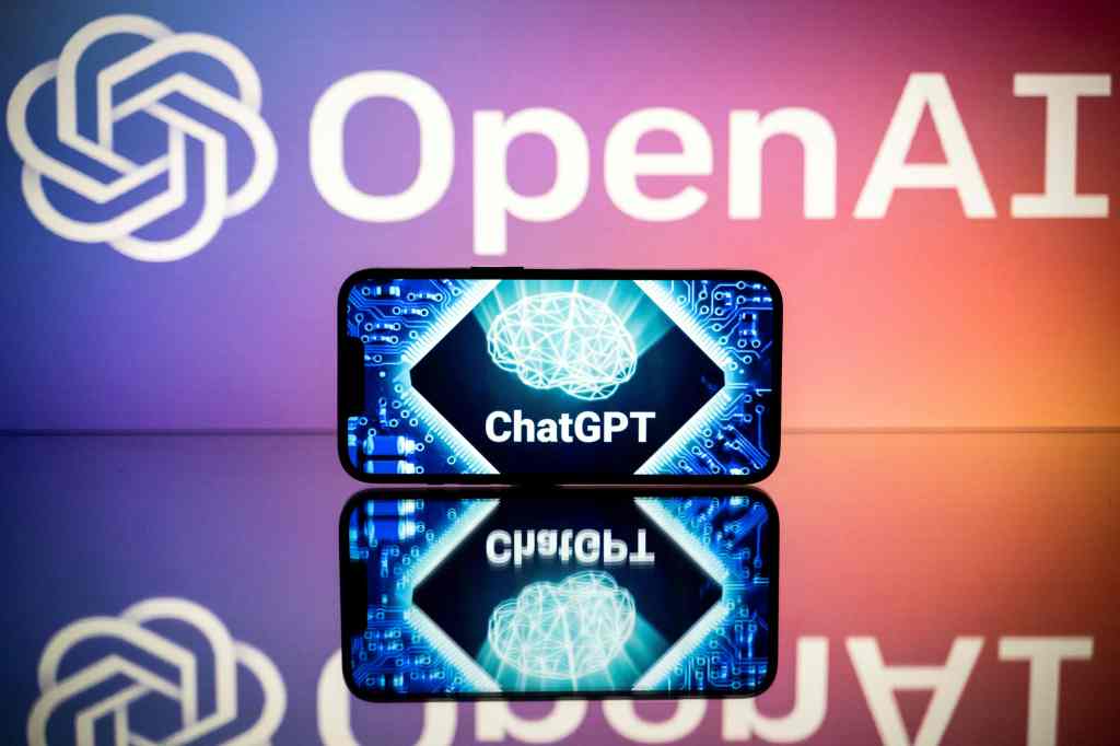 Screens displaying the logos of OpenAI and ChatGPT.