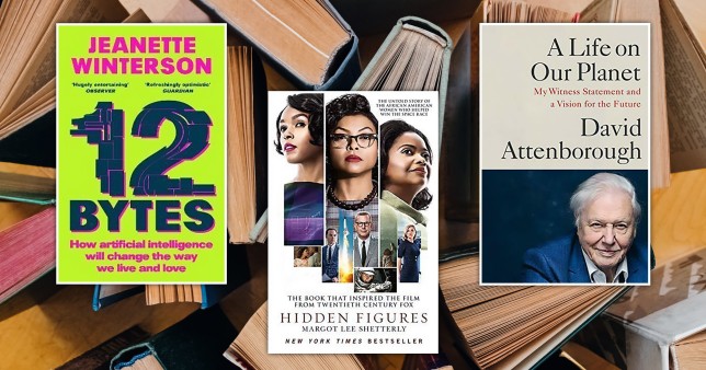 Book covers including 12 Bytes, Hidden Figures and A Life ON Our Planet