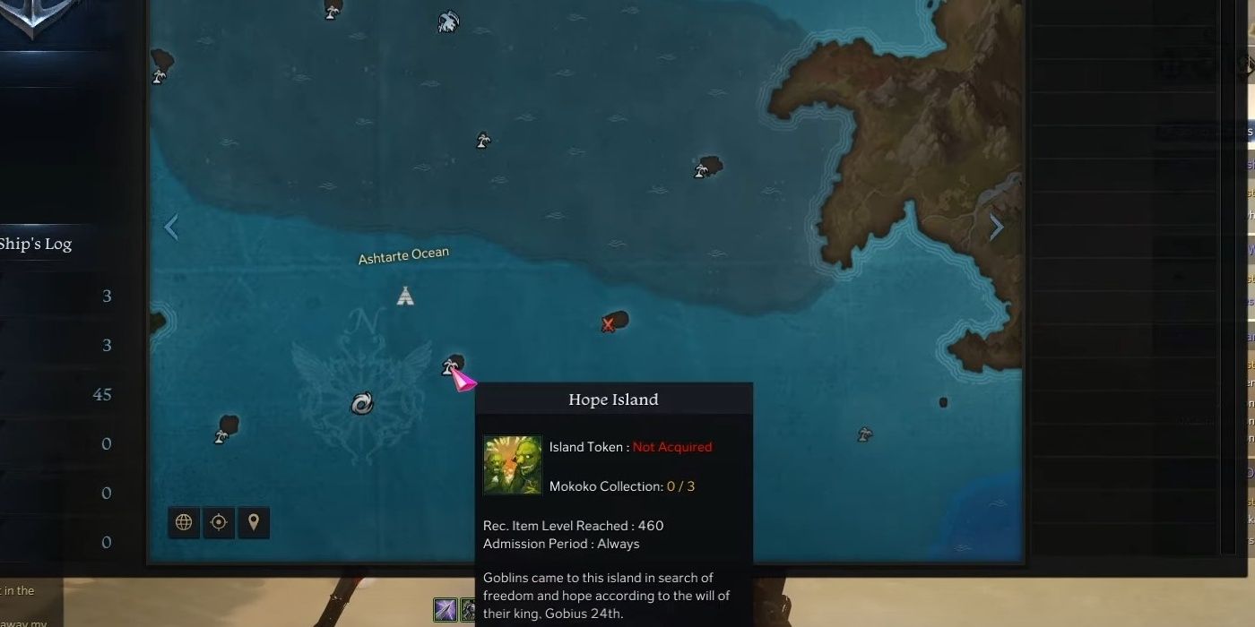 The Lost Ark character is showing where the Hope Island is located on the map.