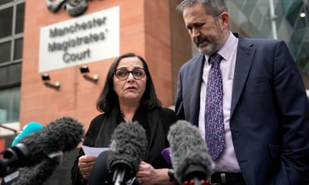 Figen Murray, the mother of Martyn Hett, makes a statement outside Manchester magistrates court on Thursday