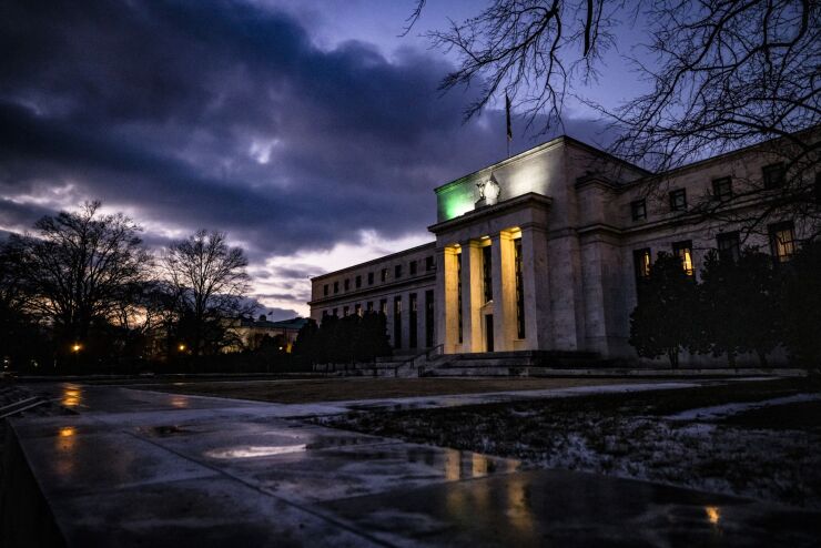 The Marriner S. Eccles Federal Reserve building in Washington on Feb. 19, 2021.